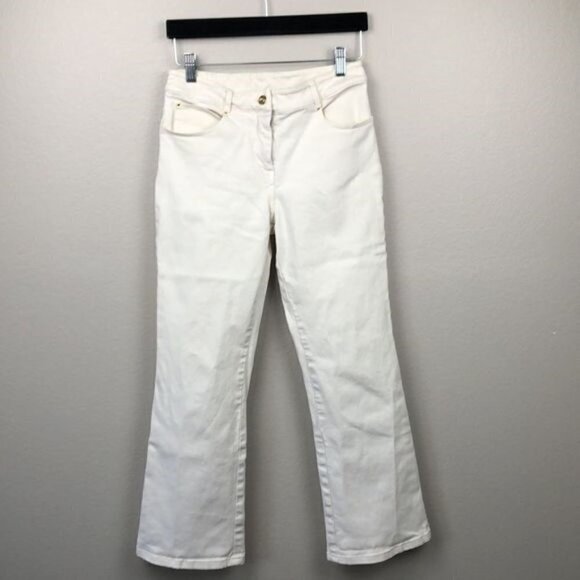 St John Sport Jean Creamy Ankle Length Flare/Boot Leg Zip Fly Classic Denim - Picture 4 of 13